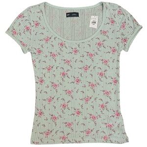 New Gap Pointelle Floral Short Sleeve Top Size XXSmall